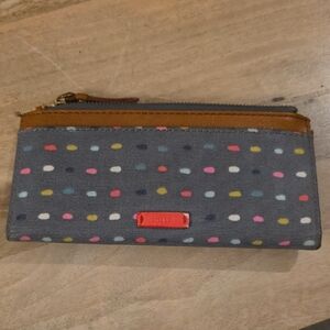 Fossil Slim Gray Wallet with Colorful Dots